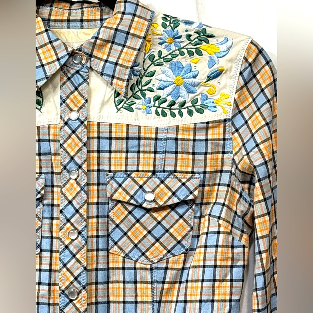Paul & Joe Target Womens Small Pearl Button Plaid Embroidered Western - Picture 3 of 16